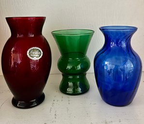 Vibrant Glass Vases Including  Royal Ruby By Anchorglass