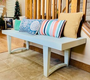 Wooden Entry Bench With Decorative Pillows