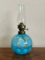 Small Blue Opalescent Coin Dot Kerosene Lamp