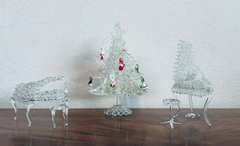Vintage Mini Spun Glass Pianos And Christmas Tree