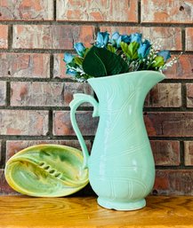 Vintage Ceramic Ornate Water Pitcher With Ceramic Ash Tray