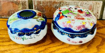 Vintage Hand Painted Porcelain Hair Receiver Trinket Bowls Made In Japan