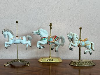 Set Of Three Carousel Horses Including Tobin Fraley Hallmark Porcelain Horse