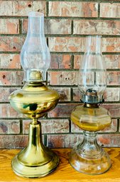 Two Vintage Glass Oil Lamps