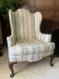 Cream & Blue Stripe Wingback Chair (1 Of 2)