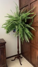 Tall Wooden Plant Stand With Faux Fern