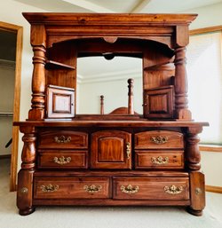 Vintage Large Wood Mirrored Dresser With Light