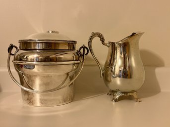 Silver Plate Bucket With Lid And Pitcher