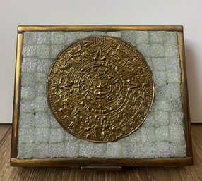Mosaic Cigarette Box With Aztec Calendar - Light Blue