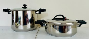 2 PC Lot Of T304 Surgical Stainless Multi Ply 12-Element Waterless Greaseless Pressure Cookers