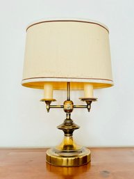 Vintage Brass Double Lamp With Oval Lamp Shade