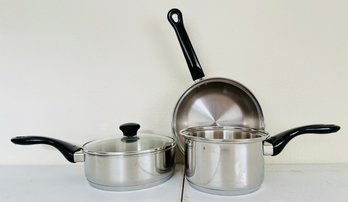3 PC Lot 2 PC Lot Of T304 Surgical Stainless Multi Ply 12-Element Waterless Greaseless Sauce Pans