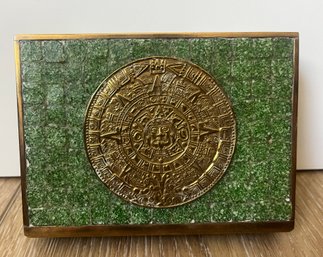 Mosaic Cigarette Box With Aztec Calendar - Green