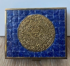 Mosaic Cigarette Box With Aztec Calendar - Dark Blue