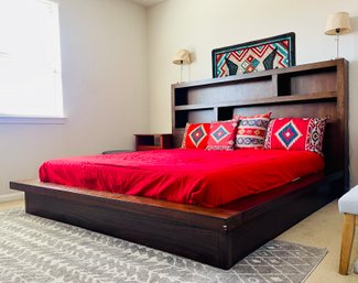 Wooden Platform Bed With Bookcase Headboard Including Mattress