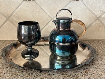 Silver Plate Art Deco Pitcher And Goblet