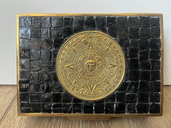 Mosaic Cigarette Box With Aztec Calendar - Black