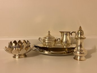 Silver Plate Trays, Sugar And Cream Jars And More