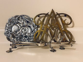 Queen Anne Cypher Brass And Silver Plate Trivets And Warmer Stand