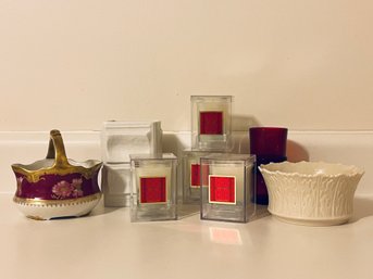 Variety Of Home Decor Including Small Candles And Bowls