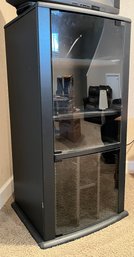 Tall Black Media Stand With Glass Doors