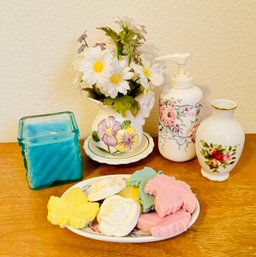 Vintage Set Of Bathroom Decor And Soap With Tray