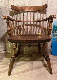 Solid Maple Colonial Early American Comb Back Dining Arm Chair