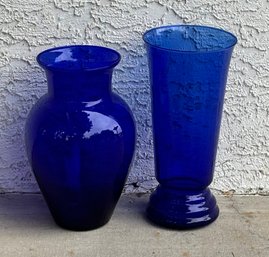 Pair Of Large Blue Glass Cobalt Vases