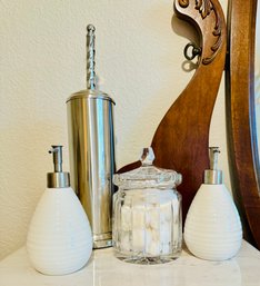 4 PC Lot Of Bathroom Items Including Sophie Conran Soap Dispensers, Cotton Glass Jar & More