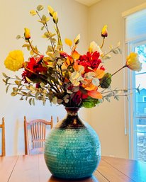 Blue Vase With Faux Flowers