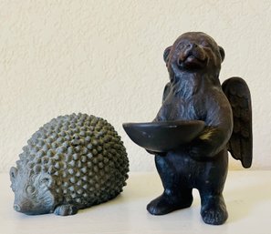 Pair Of Animal Figurines, Incl. A Winged Bear