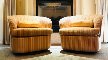 Pair Of Vintage Striped Swivel Chairs