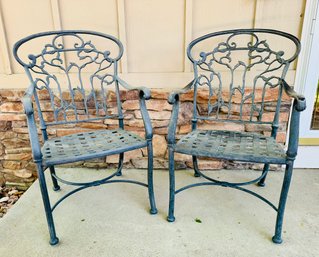 Pair Of Cast Metal Garden Outdoor Chairs