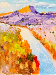 Jim Barker Signed Southwestern Landscape Acrylic Painting On Board- Unframed