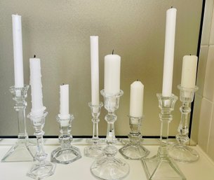 Grouping Of Glass Candleholders With Candles