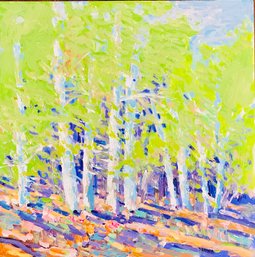 Jim Barker Signed Trees Acrylic Painting On Board- Unframed