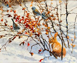 Jim Barker Signed Winter Landscape Acrylic Painting On Board- Unframed