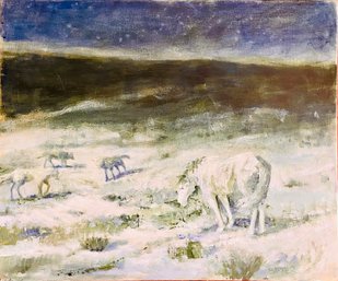 Jim Barker Signed Horse With Wolves Acrylic Painting On Board- Unframed