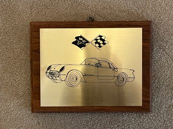 Etched Gold Plate Corvette On Wood Plaque