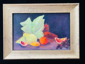 Marcy Signed Blood Oranges And A Pear Still Life Painting In Frame