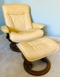 Ekornes Stressless Yellow Leather Lounge Chair And Ottoman