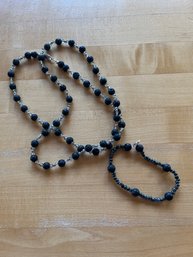 Black Lava Beaded Necklace And Bracelet