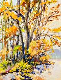 Jim Barker Signed Yellow Tree Acrylic Painting, Unframed