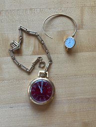 Vintage Red Pocket Watch And Michel Herbelin Watch