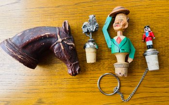 Vintage Stoppers And A Horse Head Bottle Opener