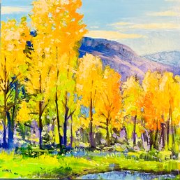 Jim Barker Signed Trees & Mountain Acrylic Painting, Unframed