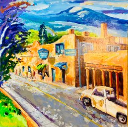 Jim Barker Signed Mountain Town Acrylic Painting, Unframed