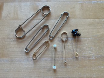 Large Vintage Safety Pins And Lapel Pins