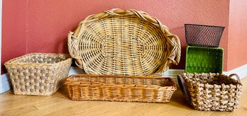 Grouping Of Woven Baskets, Different Shapes And Sizes