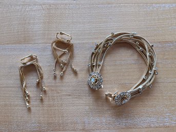 Multi Strain Faux Rhinestone  Bracelet And Earrings